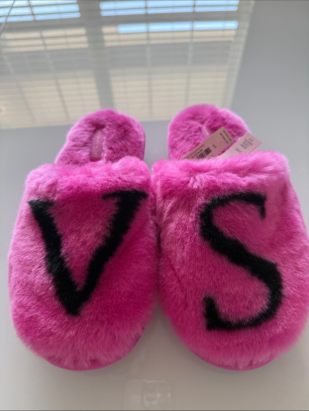 Victoria's Secret Hot Pink Faux Fur VS Slide Slippers